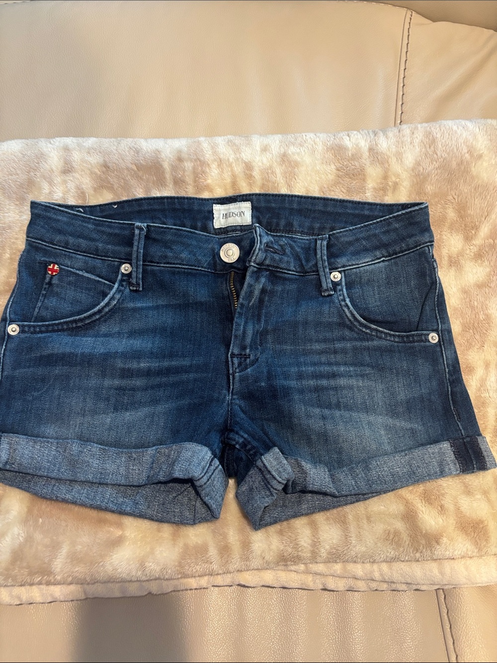 Hudson Jeans Dark Blue Rolled-Hem Denim Shorts